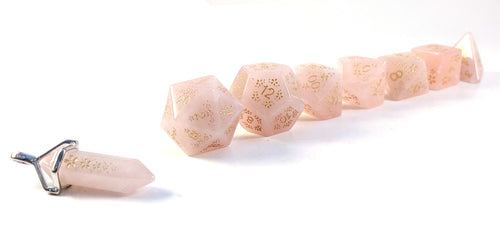 Sakura Rose Gold Glyphic Semi Precious Stone Dice Set